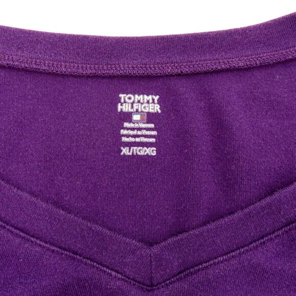 Tommy Hilfiger Women XL Purple V Neck Long Sleeve Shirt Top Embroidered Logo - Picture 4 of 8